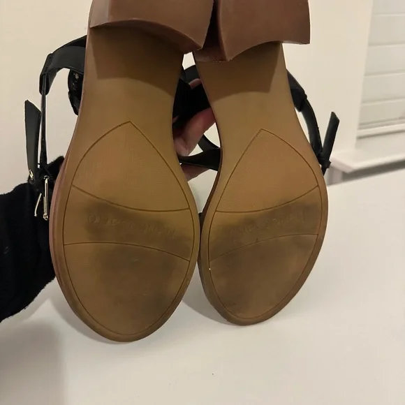 Franco Sarto Black and Gold Buckle Sandals - Picture 6 of 7